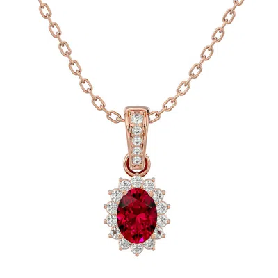 Sselects 1 1/3 Carat Oval Shape Ruby And Diamond Necklace In 14 Karat Rose Gold In Red