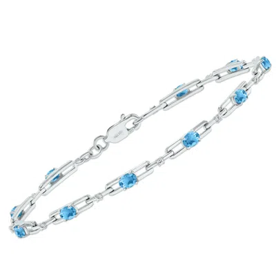 Sselects Blue Topaz And Natural Diamond Double Bar Link Bracelet In .925 Sterling Silver
