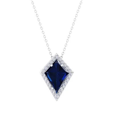 Sselects 1 3/4 Carat Kite Shape Sapphire And Diamond Necklace In 14k White Gold In Blue