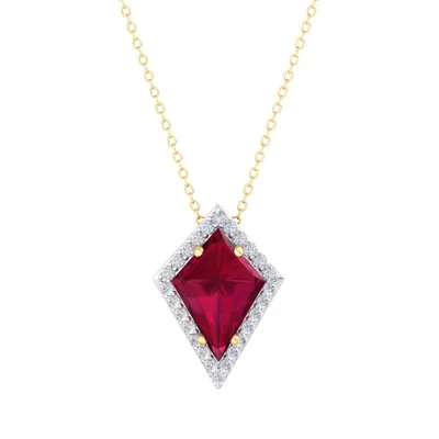Sselects 1 3/4 Carat Kite Shape Ruby And Diamond Necklace In 14k Yellow Gold In Red