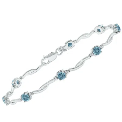 Sselects Aquamarine And Natural Diamond Braided Wave Bracelet In .925 Sterling Silver In Blue