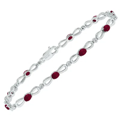 Sselects Ruby And Natural Diamond Ribbon Loop Bracelet In .925 Sterling Silver In Red