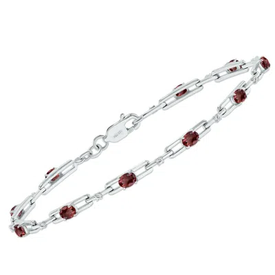 Sselects Garnet And Natural Diamond Double Bar Link Bracelet In .925 Sterling Silver In Red