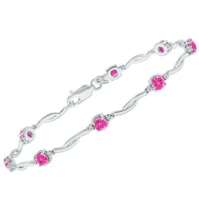 Sselects Pink Topaz And Natural Diamond Braided Wave Bracelet In .925 Sterling Silver