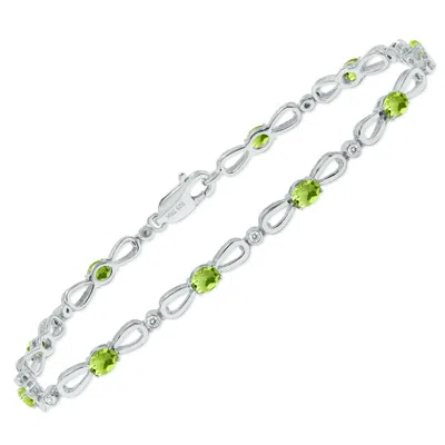 Sselects Peridot And Natural Diamond Ribbon Loop Bracelet In .925 Sterling Silver In Green
