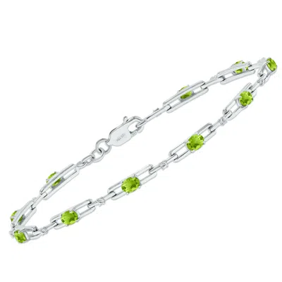 Sselects Peridot And Natural Diamond Double Bar Link Bracelet In .925 Sterling Silver In Green