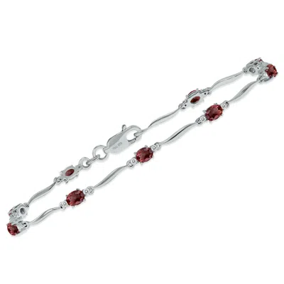Sselects Garnet And Diamond Wave Link Bracelet In .925 Sterling Silver In Red