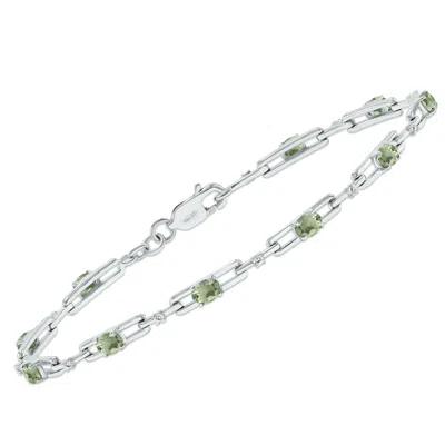Sselects Green Amethyst And Natural Diamond Double Bar Link Bracelet In .925 Sterling Silver