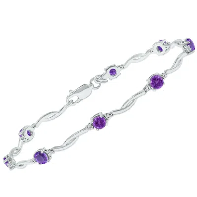 Sselects Amethyst And Natural Diamond Braided Wave Bracelet In .925 Sterling Silver In Purple