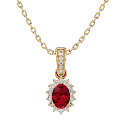 Sselects 1 1/3 Carat Oval Shape Ruby And Diamond Necklace In 14 Karat Yellow Gold In Red