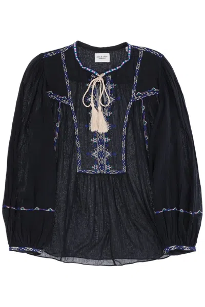 Isabel Marant Étoile Isabel Marant Etoile Womens Black Silekia Embroidered Cotton Blouse
