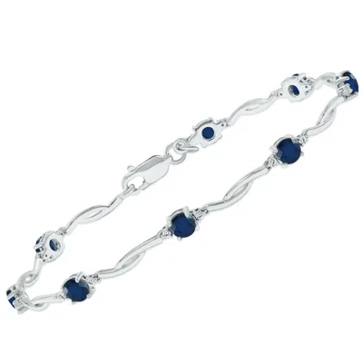 Sselects Sapphire And Natural Diamond Braided Wave Bracelet In .925 Sterling Silver In Blue