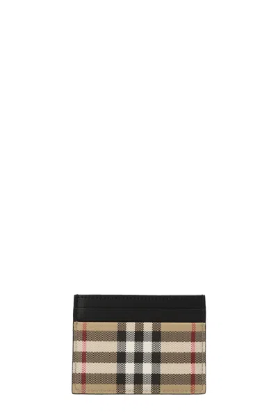 Burberry Check Print Card Holder Wallet In Cream