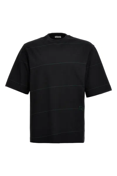 Burberry Logo Embroidery Striped T-shirt In Black