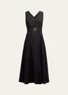 Theory Women's Belted Linen-blend Midi-dress In Black