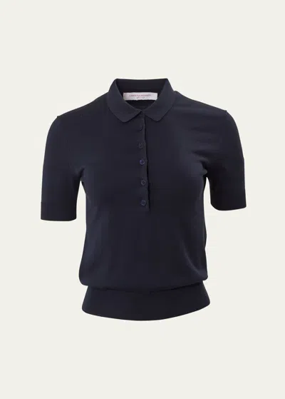 Carolina Herrera Button-front Knit Polo Top In Midnight