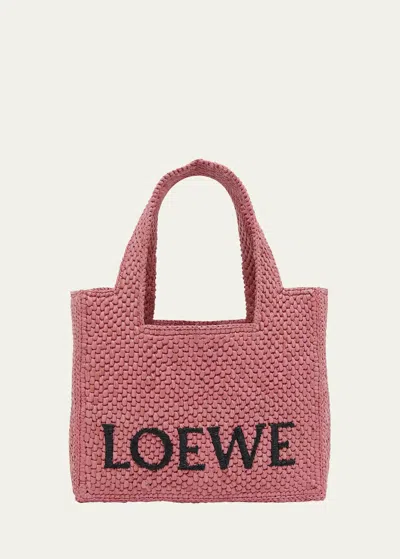 Loewe X Paula's Ibiza Font Logo Mini Tote Bag In Raffia In Sunset Pink