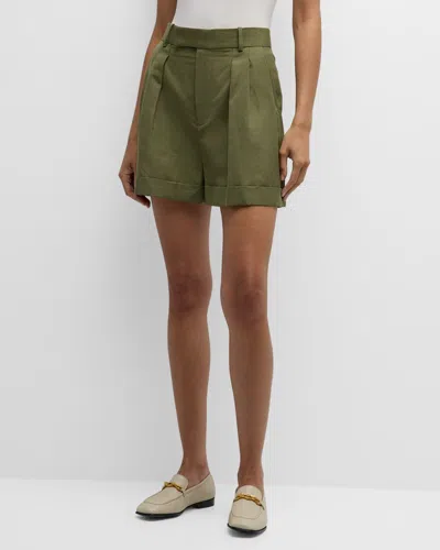 Frame Pleated Wide Cuffed Shorts In Military Green