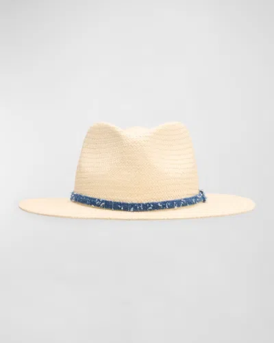 Rag & Bone Packable Straw Fedora With Denim Band In Midtweed