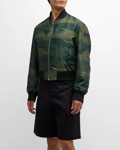 Balmain Men's Camo Monogram Shantung Bomber Jacket In Multi Khaki