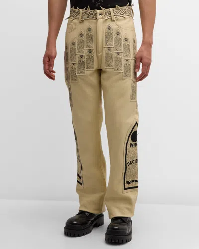 Who Decides War Men's Patched Arch Embroidered Trousers In Cream