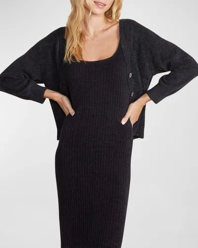 Barefoot Dreams Cozychic Lite Diamond Pointelle Cardigan In Black