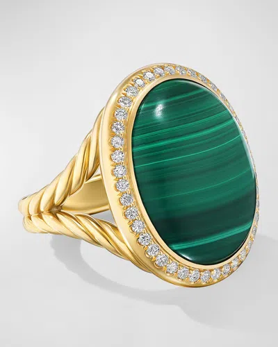 David Yurman Oval Ring With Gemstone And Diamonds In 18k Gold, 24.5x21mm In Malachite