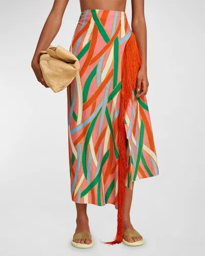 Cult Gaia Romilly Fringe-trim Coverup Maxi Skirt In Vintage Stripe Print