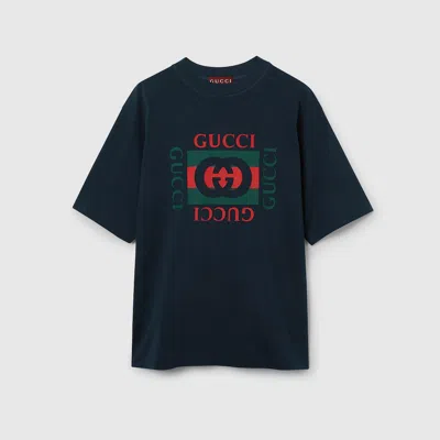 Gucci Cotton Jersey T-shirt With Print In Blue