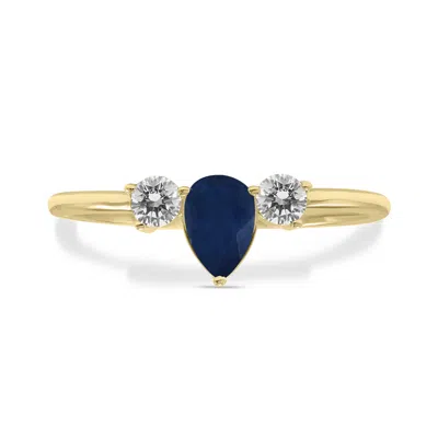 Sselects 1/2 Carat Tw Pear Shape Sapphire And Diamond Ring In 10k Yellow Gold In Blue