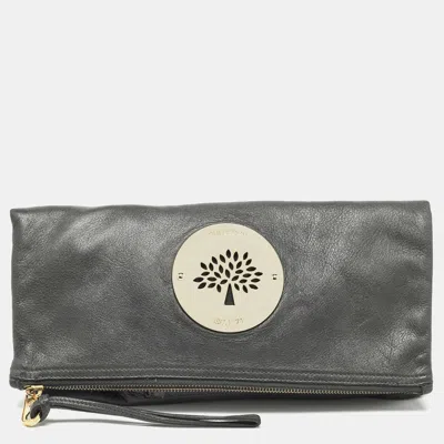 Mulberry Leather Daria Fold-over Clutch In Grey