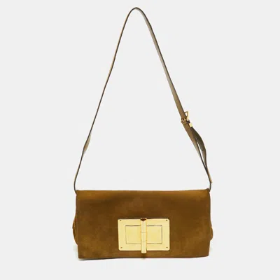 Tom Ford Olive Suede Natalia Convertible Clutch In Gold