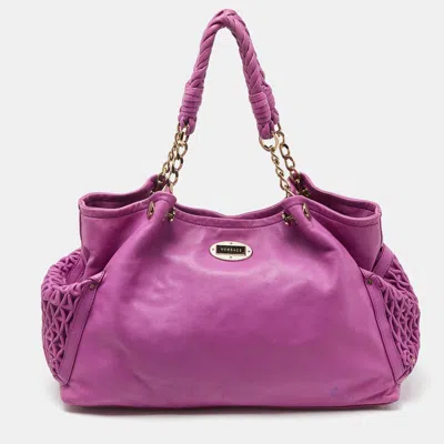 Versace Pleated Leather Chain Satchel In Purple