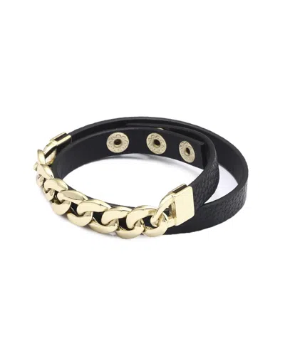 Liv Oliver 18k Gold Black Leather Chain Bracelet