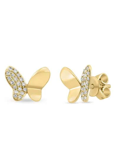 Effy Women's 14k Yellow Gold & 0.13 Tcw Diamond Butterfly Stud Earrings