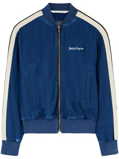 Palm Angels Chambray Track Bomber Jacket In Blue