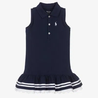 Ralph Lauren Baby Girls Navy Blue Cotton Polo Dress In Black