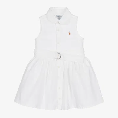 Ralph Lauren Baby Girls White Cotton Belted Dress