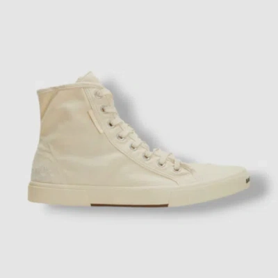 Pre-owned Paris $995 Balenciaga Men's Ivory  Distressed Canvas High-top Sneaker Shoes 47 In White
