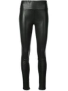 Sprwmn Black High Waisted Leather Leggings In Navy