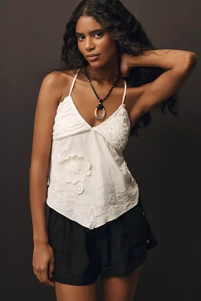 By Anthropologie Embroidered Cami Top In White