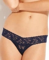 Hanky Panky Petite Signature Lace Low Rise Thong In Navy
