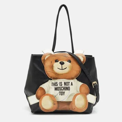 Moschino Textured Faux Leather Teddy Bear Tote In Multi