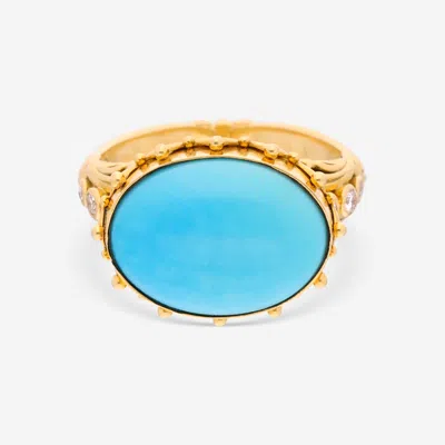 Konstantino Limited 18k Yellow Gold, Turquoise, Anddiamond Ring Dmk01120-18kt-329 In Blue