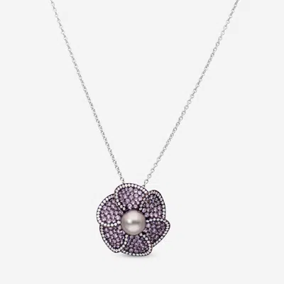 Assael 18k White Gold And Titanium Diamond 0.59ct. Tw. And Tahitian Natural Color Cultured Pearl Pendant Ne In Purple