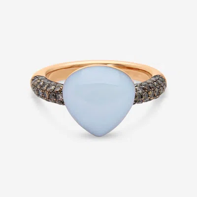 Bucherer Rhodium Finished 18k Rose Gold, Chalcedony, And Fancy Cut Diamond Statement Ring In Multi