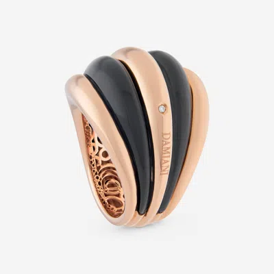 Damiani Spicchi Di Luna 18k Rose Gold, Onyx And Diamond Dome Ring Sz. 5 In Multi