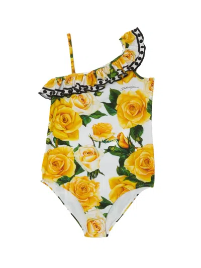 Dolce & Gabbana Kids' Little Girl's & Girl's Floral Swimsuit In Yellow Rose