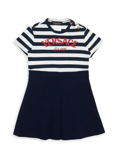 Versace Little Girl's Logo Striped Dress In Navy Multi