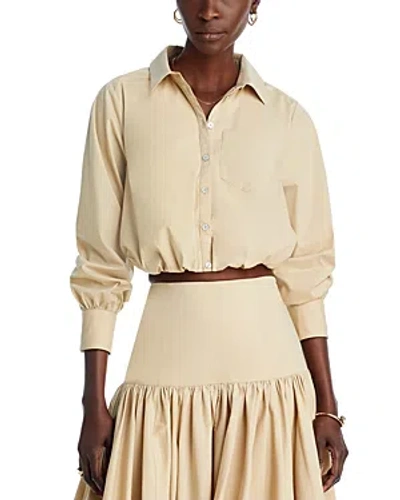 Cinq À Sept Reema Button-front Poplin Crop Top In Khaki